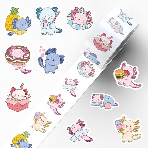 500Pcs Cute Axolotl Stickers Roll, Kawaii Cartoon Axolotl Waterproof Stickers for Water Bottle Laptop Scrapbook Journal, Vinyl Aesthetic Stickers for Adults Gift in Saudi Arabia