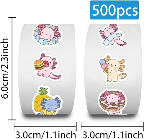 500Pcs Cute Axolotl Stickers Roll, Kawaii Cartoon Axolotl Waterproof Stickers for Water Bottle Laptop Scrapbook Journal, Vinyl Aesthetic Stickers for Adults Gift in Saudi Arabia