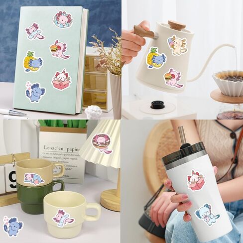 500Pcs Cute Axolotl Stickers Roll, Kawaii Cartoon Axolotl Waterproof Stickers for Water Bottle Laptop Scrapbook Journal, Vinyl Aesthetic Stickers for Adults Gift in Saudi Arabia