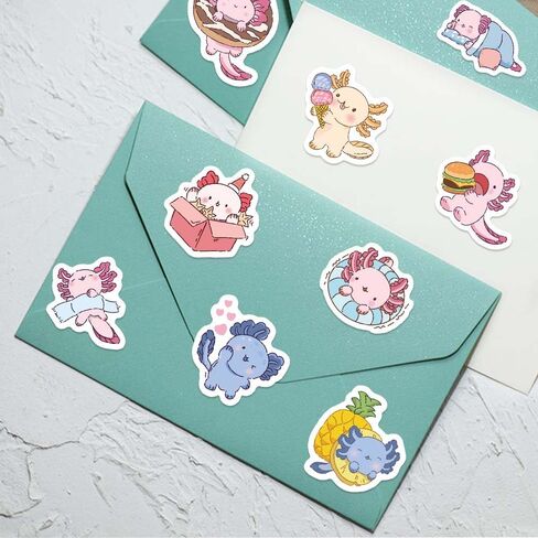 500Pcs Cute Axolotl Stickers Roll, Kawaii Cartoon Axolotl Waterproof Stickers for Water Bottle Laptop Scrapbook Journal, Vinyl Aesthetic Stickers for Adults Gift in Saudi Arabia