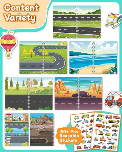 Zartores Reusable Sticker Book for Toddlers, Jelly Stickers for Kids, Waterproof Mess-Free Travel Toys, Airplane Road Trip Essentials, 7 Scenes Activity Book, Boys Girls Gifts - Vehicle in Saudi Arabia