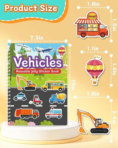 Zartores Reusable Sticker Book for Toddlers, Jelly Stickers for Kids, Waterproof Mess-Free Travel Toys, Airplane Road Trip Essentials, 7 Scenes Activity Book, Boys Girls Gifts - Vehicle in Saudi Arabia