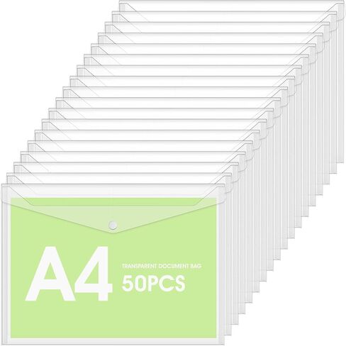 50 Pcs Clear Plastic Envelopes with Snap Button Closure A4 Letter Size Waterproof Document File Folders for Home Office Supplies in Kuwait