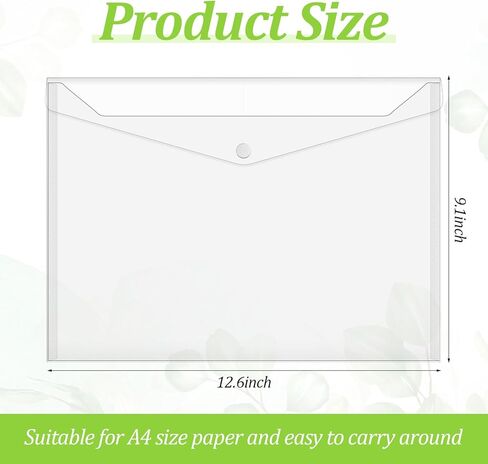 50 Pcs Clear Plastic Envelopes with Snap Button Closure A4 Letter Size Waterproof Document File Folders for Home Office Supplies in Kuwait