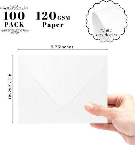 Goefun White A2 Invitation Envelopes 100 Pack, 4-3/8" x 5-3/4", 120 GSM V-Flap Gummed Seal White Envelopes for 4.25 x 5.5 Cards, Wedding Invitations, Birthday, Gift Cards, and All Ocassions in Kuwait