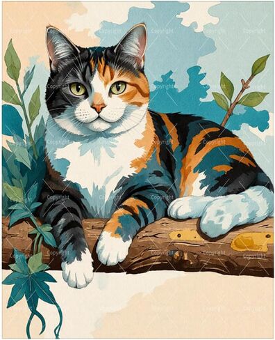 Cat Paint By Numbers Kit For Adults - Diy Calico Cat On Wood Log Painting On Canvas 16X20 In, Acrylic Paint Set, Suitable For Beginners, Bedroom Wall Decor Art For Home Decoration Or Gifts, Unframed in Saudi Arabia