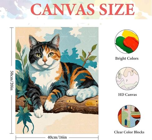Cat Paint By Numbers Kit For Adults - Diy Calico Cat On Wood Log Painting On Canvas 16X20 In, Acrylic Paint Set, Suitable For Beginners, Bedroom Wall Decor Art For Home Decoration Or Gifts, Unframed in Saudi Arabia