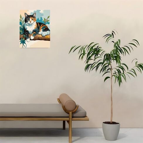 Cat Paint By Numbers Kit For Adults - Diy Calico Cat On Wood Log Painting On Canvas 16X20 In, Acrylic Paint Set, Suitable For Beginners, Bedroom Wall Decor Art For Home Decoration Or Gifts, Unframed in Saudi Arabia