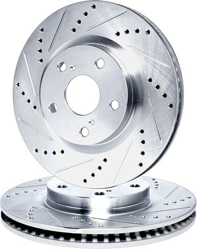 R1 Concepts Brake Rotors fits 2016-2024 Mini Cooper| Drilled and Slotted Silver Disc Brake Rotor Set: 12.1" Front in Kuwait