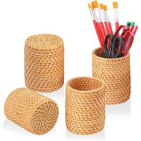 4 Pack Rattan Pen Cup, 3.74 Inch Height Rattan Pencil Holder for Office&Home Desktop Organizer in Kuwait
