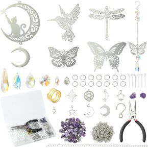 Eirynshelle DIY Suncatchers صنع مجموعات مع سبائك المعلقات الفولاذ المقاوم للصدأ سحر الزجاج المعلقات وسلاسل النحاس لإبداعات نافذة الحرف in Kuwait