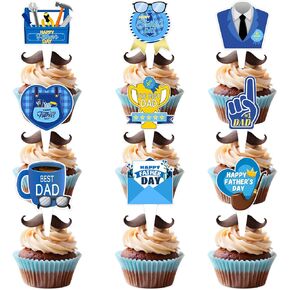 Father's Day Cupcake Toppers 36 Packs, Happy Fathers Day Cake Decorations I Love My Dad Beard & Mustache Picks for Cupcakes, Best Dad Ever Party Supplies for Father's Day Dessert Table Decor in Saudi Arabia