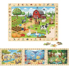 Joyreal Wooden Puzzles for Kids Ages 4-6, 4 x 60 Piece Search and Find Puzzles for Toddlers 3-5, Educational Animal Learning Toys, Birthday Gifts for 3 4 5 6 Year Old Boys Girls in Saudi Arabia