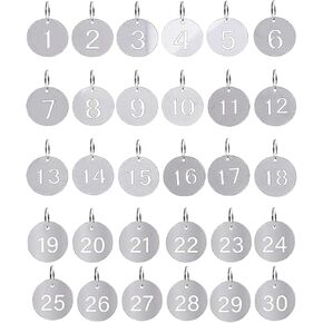 1-30 Metal Numbered Tags, Round Stainless Steel Number Key Rings, Hollowed-Out Metal Hanging ID Tags, Identifiers Labels for Dormitory House Lockers in Saudi Arabia