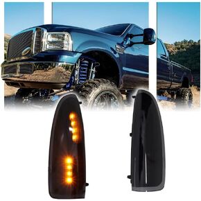 LED Side Mirror Marker Lights for Ford 2003-2007 F250 F350 F450 F550 Super Duty / 2000-2005 Excursion, LED Sequential Side Mirror Turn Signal Lamp Assembly - Amber Light Smoked Lens, 2 PCS in Saudi Arabia