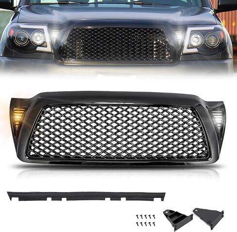 [Upgraded] Matte Black Front Grille Compatible with Toyo-ta Tacoma 2005 2006 2007 2008 2009 2010 2011, [W/O Light] Tacoma Bumper Hood Mesh Grille, Front Bumper Grille, with Accessories/Letters in Saudi Arabia