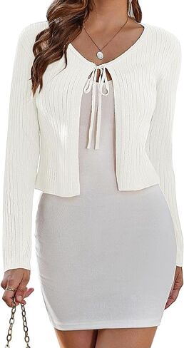 Yekaty Women's Tie Front Cardigan Sweaters for Women Long Sleeve Crop Sweater Rib Knit Shrug Dress Jacket S-XL in Saudi Arabia