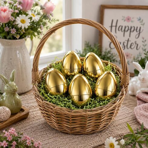 مجموعة BestPysanky مكونة من 6 بيضات عيد الفصح بلاستيكية ذهبية لامعة جدًا مقاس كبير 4 بوصات in Kuwait