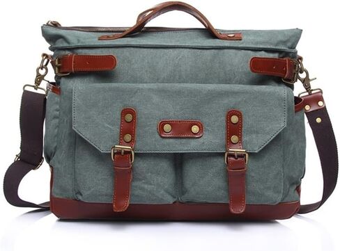 Business Briefcase,Men's Messenger Bag Vintage Genuine Leather Briefcase Shoulder Bag Waxed Canvas Leather Computer Laptop Bag Waterproof Business Satchel Bag in Kuwait