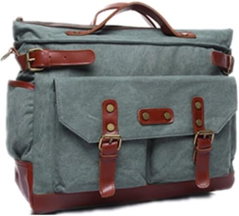 Business Briefcase,Men's Messenger Bag Vintage Genuine Leather Briefcase Shoulder Bag Waxed Canvas Leather Computer Laptop Bag Waterproof Business Satchel Bag in Kuwait