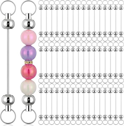 50pcs Blank Beadable Keychain Bars, Metal DIY Focal Bead Key Chain Bar Charms Making Supplies Beadable Keychain Bars Accessories for Women Man Pendant DIY Crafts Jewelry Making, Easy to Detachable in Saudi Arabia