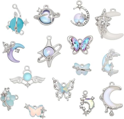 WADORN 30Pcs Enamel Gothic Charms Pendants, 15 Styles Assorted Moon Star Butterfly Flower Metal Dangle Charm Bulk Alloy Metal Pendants Craft Findings for DIY Jewelry Making Bracelet Necklace Earring in Kuwait