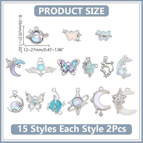 WADORN 30Pcs Enamel Gothic Charms Pendants, 15 Styles Assorted Moon Star Butterfly Flower Metal Dangle Charm Bulk Alloy Metal Pendants Craft Findings for DIY Jewelry Making Bracelet Necklace Earring in Kuwait