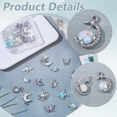 WADORN 30Pcs Enamel Gothic Charms Pendants, 15 Styles Assorted Moon Star Butterfly Flower Metal Dangle Charm Bulk Alloy Metal Pendants Craft Findings for DIY Jewelry Making Bracelet Necklace Earring in Kuwait