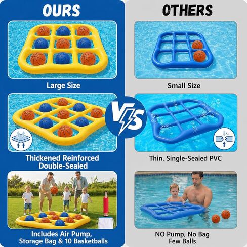 HOER 2-in-1 Inflatable Pool Tic Tac Toe Game with Basketball Toss Balls, Giant Floating Grid Water Toys with Ropes & Sandbags, Pool Toys Beach Toys, 2-10 Players Summer Pool Party Game (Yellow) in Kuwait
