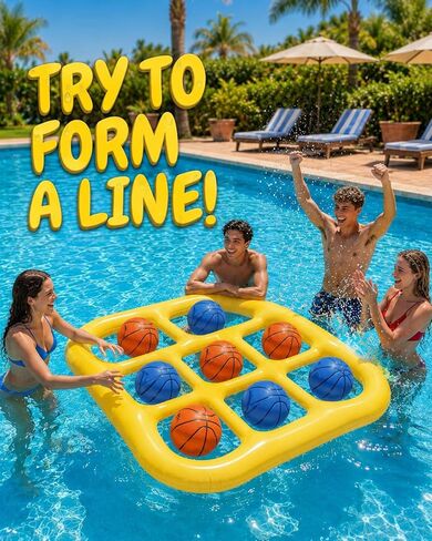 HOER 2-in-1 Inflatable Pool Tic Tac Toe Game with Basketball Toss Balls, Giant Floating Grid Water Toys with Ropes & Sandbags, Pool Toys Beach Toys, 2-10 Players Summer Pool Party Game (Yellow) in Kuwait