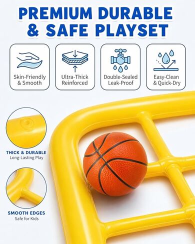 HOER 2-in-1 Inflatable Pool Tic Tac Toe Game with Basketball Toss Balls, Giant Floating Grid Water Toys with Ropes & Sandbags, Pool Toys Beach Toys, 2-10 Players Summer Pool Party Game (Yellow) in Kuwait
