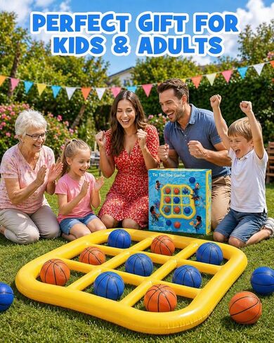 HOER 2-in-1 Inflatable Pool Tic Tac Toe Game with Basketball Toss Balls, Giant Floating Grid Water Toys with Ropes & Sandbags, Pool Toys Beach Toys, 2-10 Players Summer Pool Party Game (Yellow) in Kuwait
