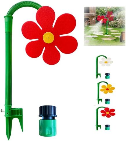 Crazy Daisy Sprinkler Crazy Dancing Flower Water Sprinklers Funny 360° Rotating, Funny Sunflower Water Sprinklers for Dogs Outdoor Play, Irrigation Tool for Yard Watering (Red) in Kuwait