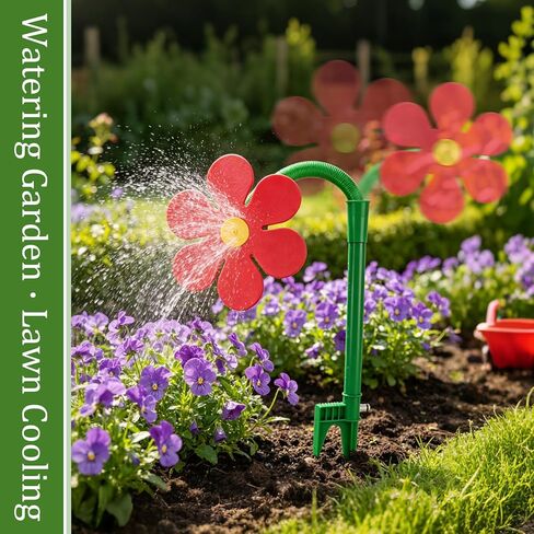 Crazy Daisy Sprinkler Crazy Dancing Flower Water Sprinklers Funny 360° Rotating, Funny Sunflower Water Sprinklers for Dogs Outdoor Play, Irrigation Tool for Yard Watering (Red) in Kuwait