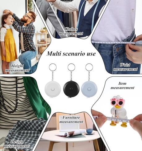 3 Pcs Tape Measure for Sewing, Retractable Keychain Tape Measure with Dual Scales, 60 Inch/1.5M for Body Sewing Tailor Craft (Black, White, Blue, 2.05 Inch Diameter) in Kuwait