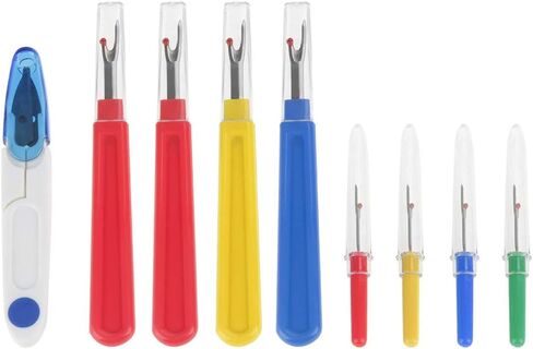 Rengue 9 in 1 Thread Cutter Seam Ripper, Plastic Handle Stitch Sewing Unpicking Tool Craft Set, with Metal and Transparent Cover for Sewing Work in Kuwait