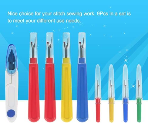 Rengue 9 in 1 Thread Cutter Seam Ripper, Plastic Handle Stitch Sewing Unpicking Tool Craft Set, with Metal and Transparent Cover for Sewing Work in Kuwait