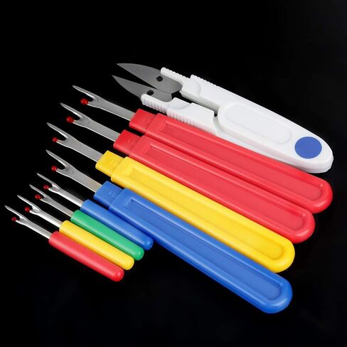 Rengue 9 in 1 Thread Cutter Seam Ripper, Plastic Handle Stitch Sewing Unpicking Tool Craft Set, with Metal and Transparent Cover for Sewing Work in Kuwait