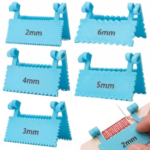 Clip On Sewing Ruler, 2/3/4/5/6mm Edge Stitch Lock and Sewing Gauge, Stitch Guide Lockranding Tool for Embroidery Fabric Hand Sewing(Blue) in Saudi Arabia