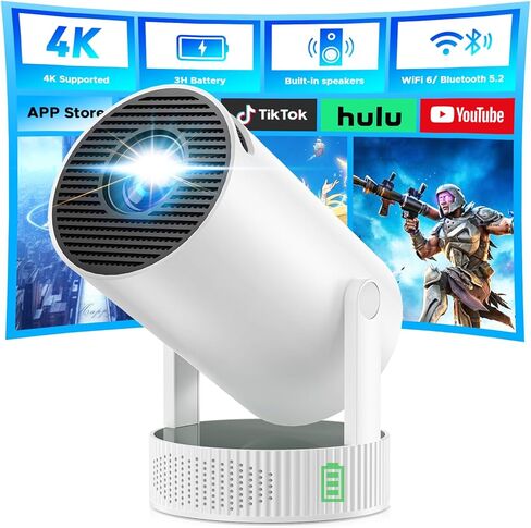 Mini Projector, Projector with Wifi and Bluetooth Built-in Battery 4K Portable Projector for Outdoor Bedroom, Smart Projectors 1080P Compatible with iphone/TV Stick/HDMI/Laptop in Saudi Arabia
