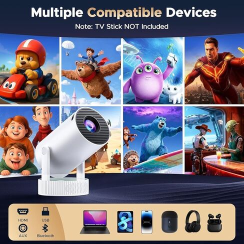Mini Projector, Projector with Wifi and Bluetooth Built-in Battery 4K Portable Projector for Outdoor Bedroom, Smart Projectors 1080P Compatible with iphone/TV Stick/HDMI/Laptop in Saudi Arabia