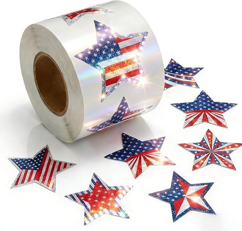 500 PCS Sparkly Bling Patriotic Star Stickers, 1.5" Waterproof American Flag Decorations, Easy Peel Off Stickers for 4th of July, Independence Day, Memorial Day, Envelopes, Cards, Gifts & Party Decor in Kuwait