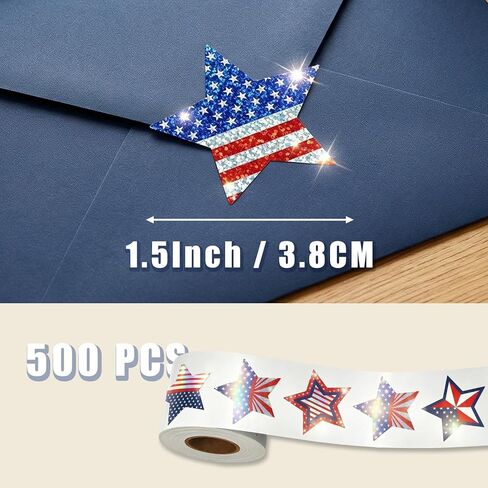 500 PCS Sparkly Bling Patriotic Star Stickers, 1.5" Waterproof American Flag Decorations, Easy Peel Off Stickers for 4th of July, Independence Day, Memorial Day, Envelopes, Cards, Gifts & Party Decor in Kuwait
