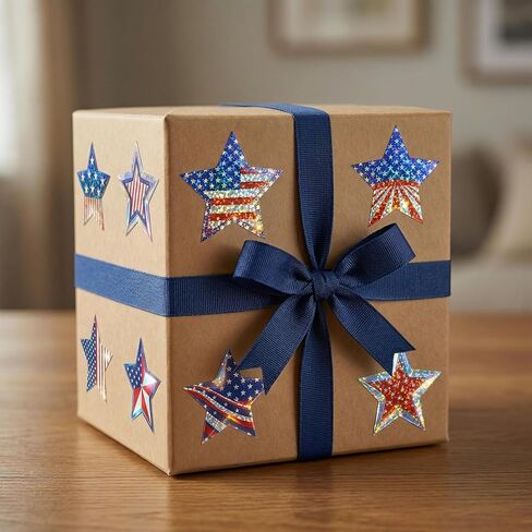 500 PCS Sparkly Bling Patriotic Star Stickers, 1.5" Waterproof American Flag Decorations, Easy Peel Off Stickers for 4th of July, Independence Day, Memorial Day, Envelopes, Cards, Gifts & Party Decor in Kuwait