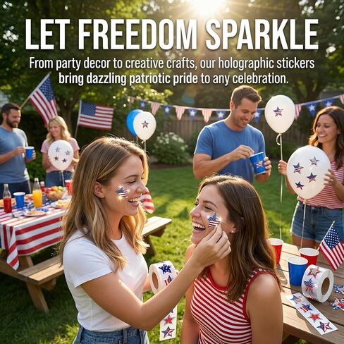 500 PCS Sparkly Bling Patriotic Star Stickers, 1.5" Waterproof American Flag Decorations, Easy Peel Off Stickers for 4th of July, Independence Day, Memorial Day, Envelopes, Cards, Gifts & Party Decor in Kuwait