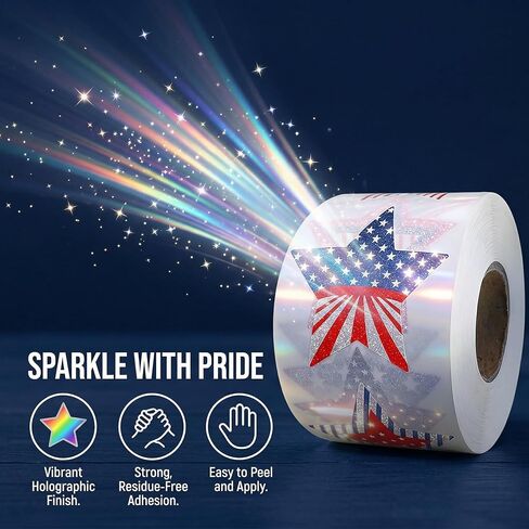 500 PCS Sparkly Bling Patriotic Star Stickers, 1.5" Waterproof American Flag Decorations, Easy Peel Off Stickers for 4th of July, Independence Day, Memorial Day, Envelopes, Cards, Gifts & Party Decor in Kuwait
