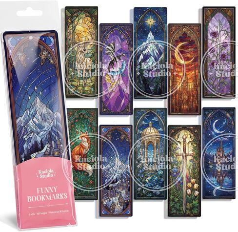 Kaciola 10PCS Stained Glass Bookmarks, Fantasy Transparent Book Marks for Reading, Book Lovers Bookish Items Gift, Cool Bookmarks Accessories for Women Men Book Lovers Booktok (Fantasy) in Saudi Arabia