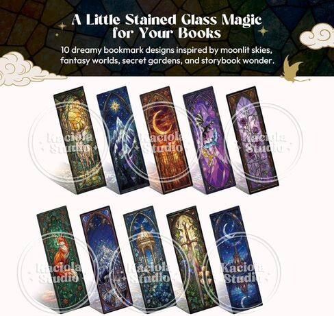 Kaciola 10PCS Stained Glass Bookmarks, Fantasy Transparent Book Marks for Reading, Book Lovers Bookish Items Gift, Cool Bookmarks Accessories for Women Men Book Lovers Booktok (Fantasy) in Saudi Arabia