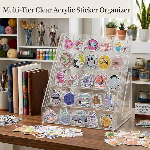 5 Tier Bookmark Display Stand with 25 Pockets, Clear Vendor Display Rack for Bookmarks, Stickers, Greeting Cards, Business Cards, Portable Countertop Organizer for Craft Fairs, Retail Stores, Vendors in Saudi Arabia