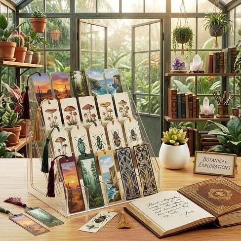 5 Tier Bookmark Display Stand with 25 Pockets, Clear Vendor Display Rack for Bookmarks, Stickers, Greeting Cards, Business Cards, Portable Countertop Organizer for Craft Fairs, Retail Stores, Vendors in Saudi Arabia